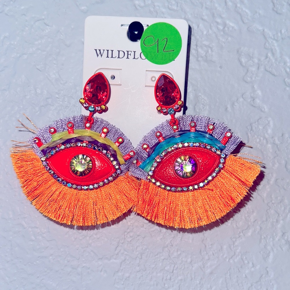 NWT Women’s Multicolor Evil Eye Dangling Rhinestone Earrings
